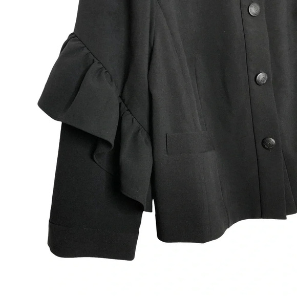 Rachel Roy Black Ruffle Sleeve Boxy Goth Button Down Jacket - Picture 5 of 11